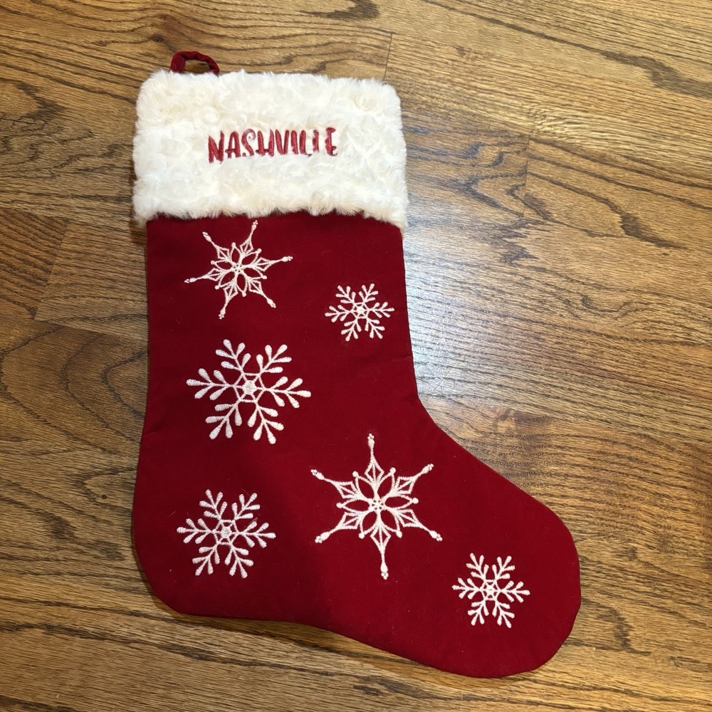 Personalized Christmas Stocking Nashville  Red Velvet‎ Snowflakes holiday